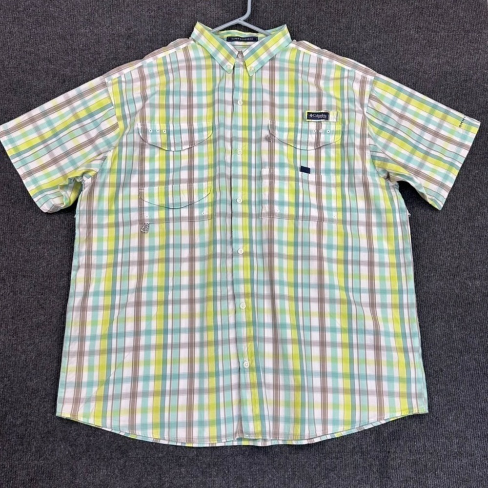 Columbia PFG Super Bonehead Men's SS Button‎ Shirt Multicolor Plaid Vented